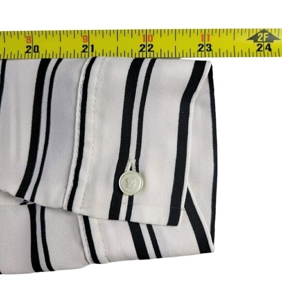 Ann Taylor Loft Blouse Size S Pullover Roll Tab Lightweight High Low Black Cream - Picture 10 of 11